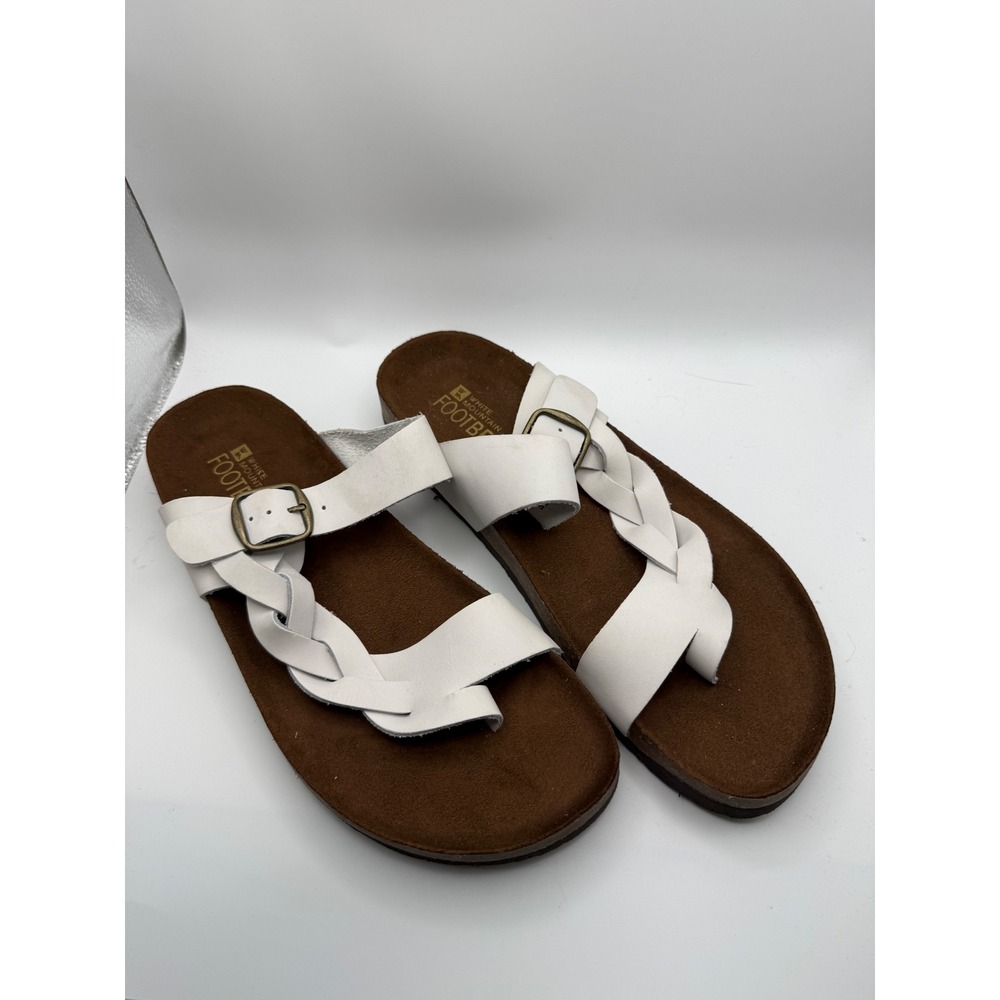 White Mountain Crawford Sandals Women 9 White Leather Braided Footbed Slides